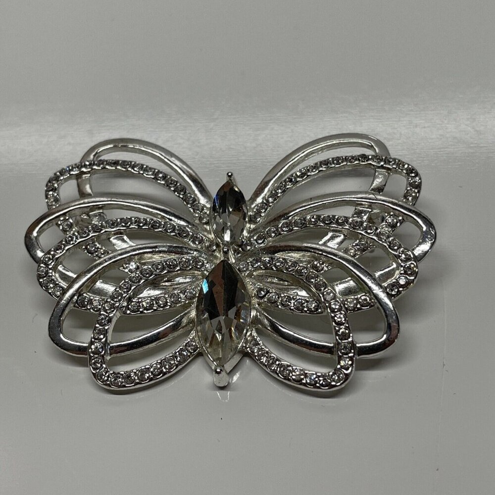 Dana Buchman Butterfly Pin Brooch Clear‎ Rhinestones Silver Tone Unsigned